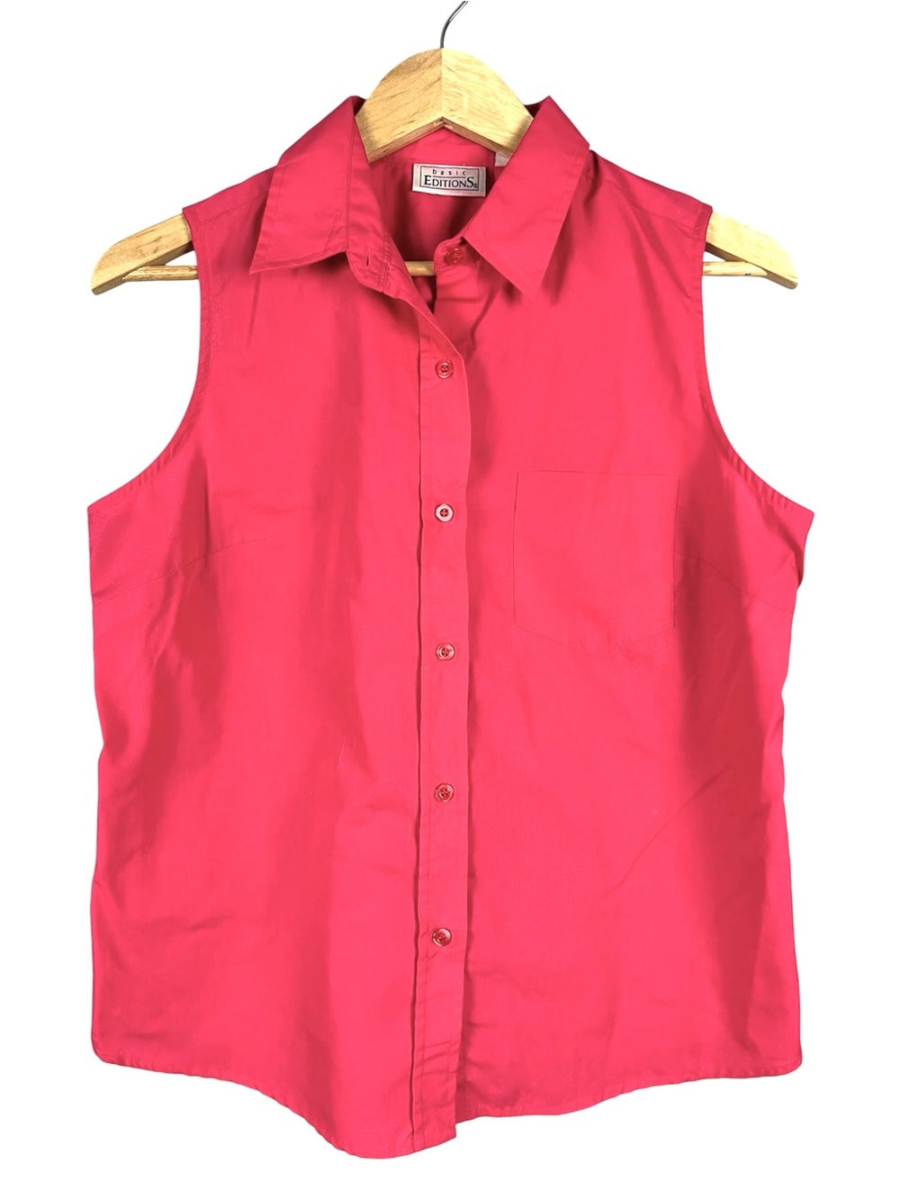 Basic Editions Sleeveless Button Up Blouse Hot Pink L